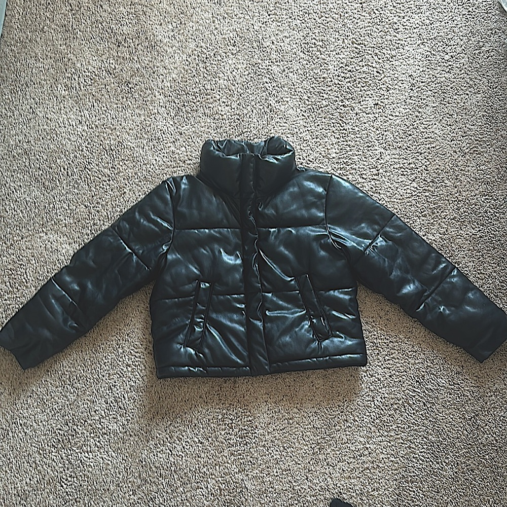 Black Abercrombie & Fitch Vegan Leather Mini Puffer
